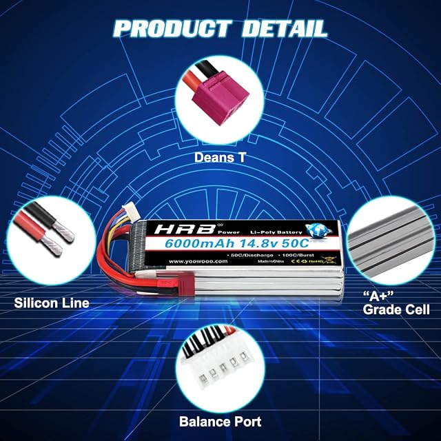 Foto 2 de 7 de HRB 6000mAh 14.8V 50C 4S Lipo batería Pack for Modelismo RC Car Heli Plane Boat Truck FPV Auto helicóptero…