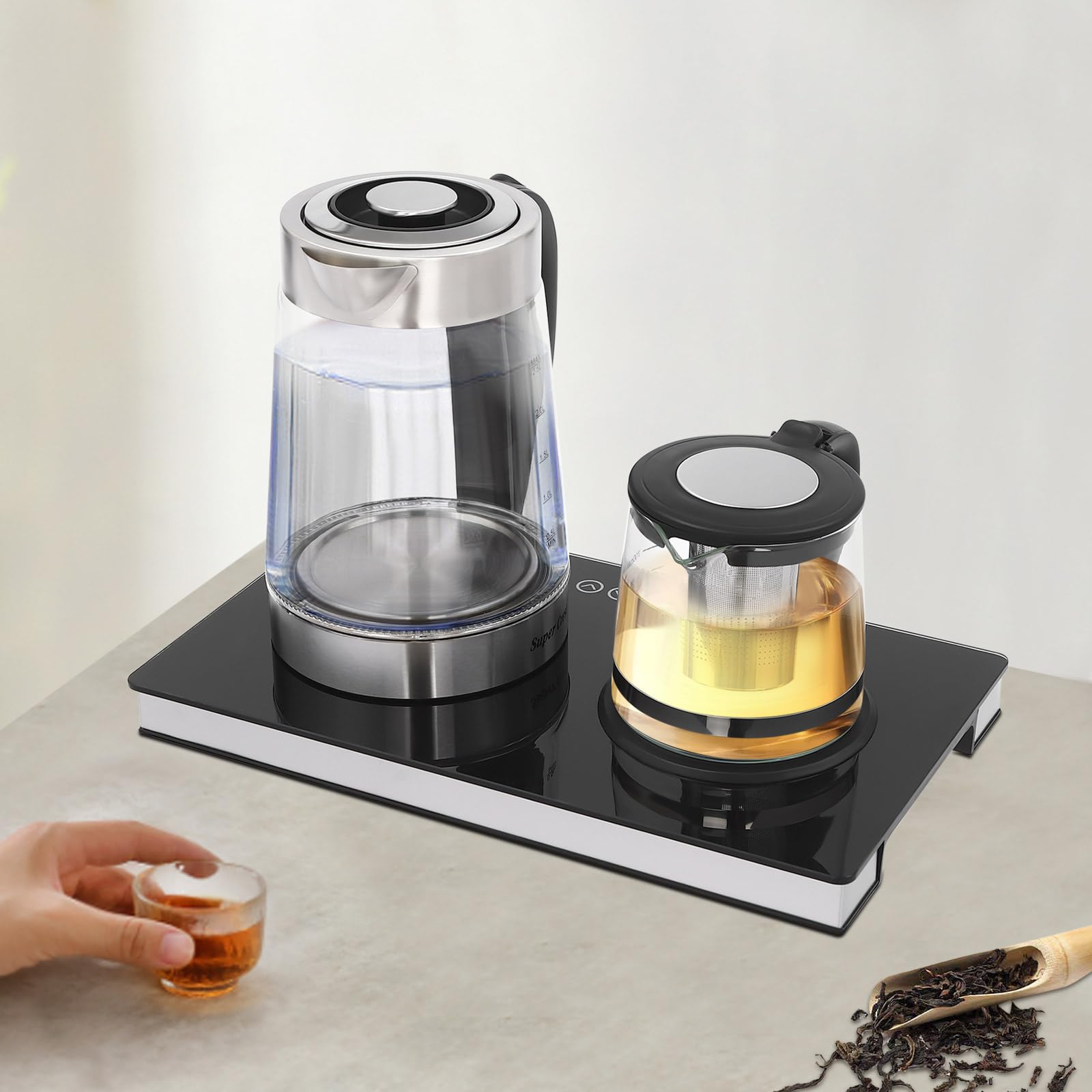 2.5L Großer Wasserkocher mit 1L Glas Teekocher Wasserkocher für Kaffee und Tee, Turkisch Tee Kanne Türkisch Traditional Tee mit Edelstahl-Teefilte 1800W, für Büros, Hotels, Wohnungen