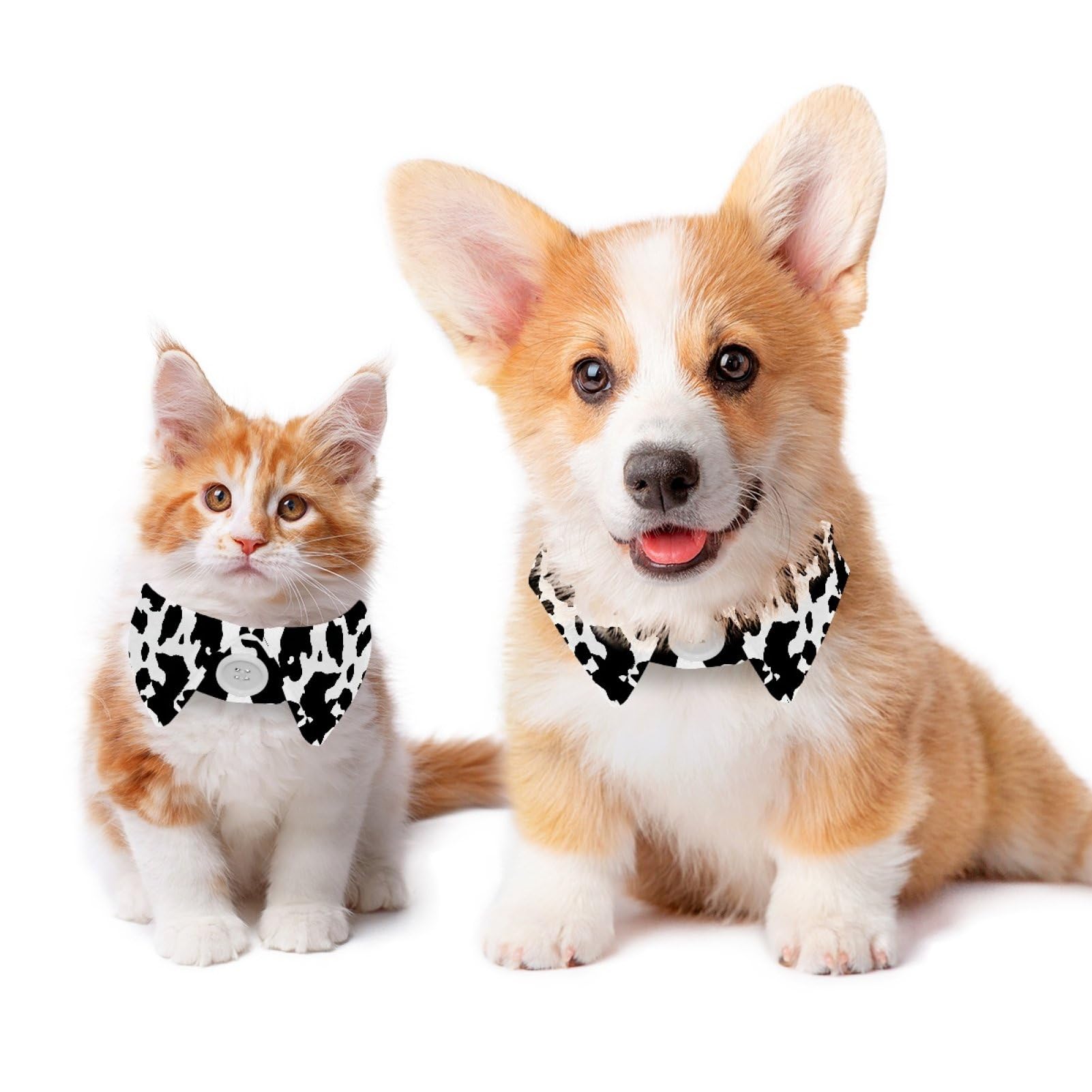 2 PCS Lapel Design Pet Bow Tie Adjustable Dog Collar with Bowtie Abstract Cow