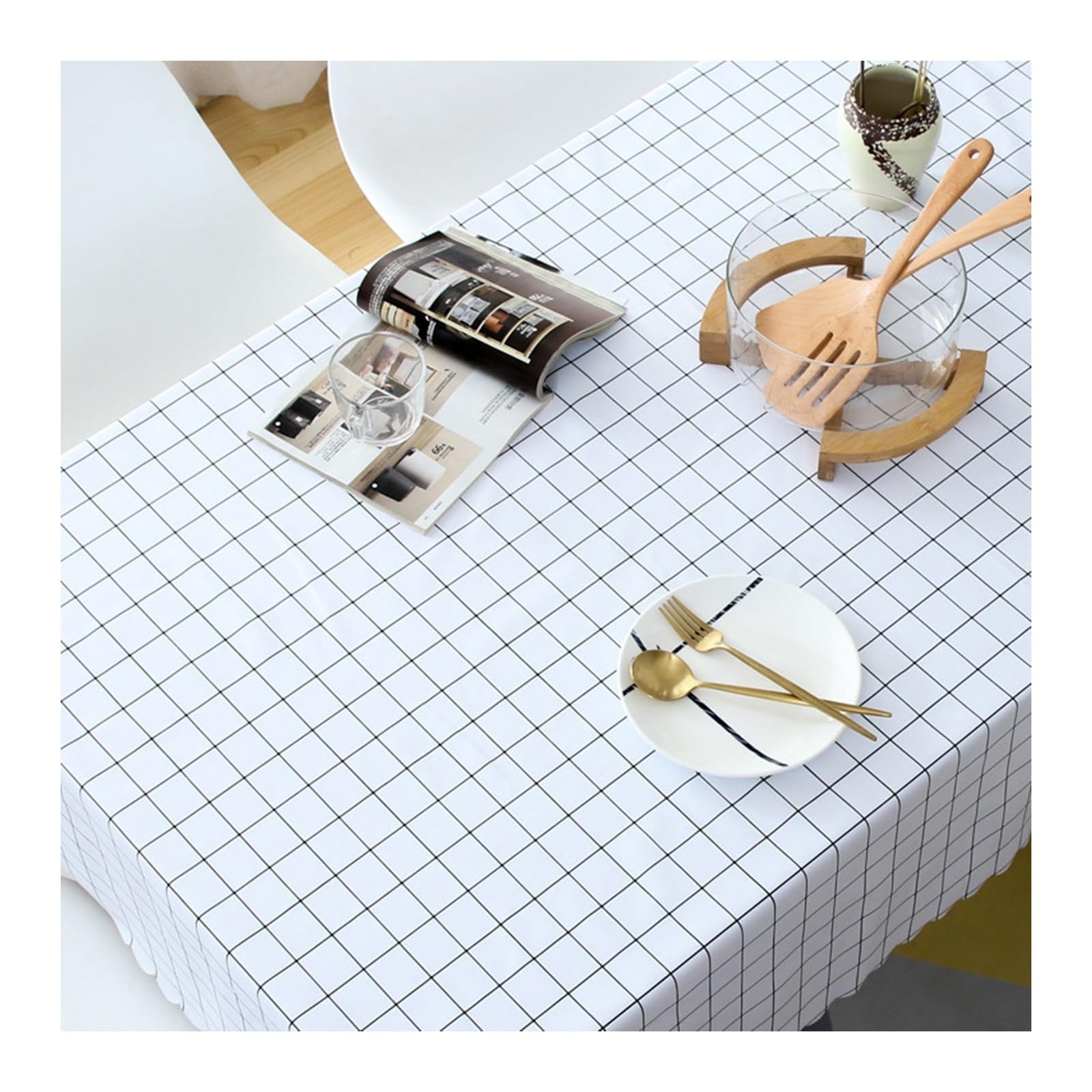 Nappe impermeable 140x220 PVC KnSam nappe anti-taches rectangulaire carreaux blanc