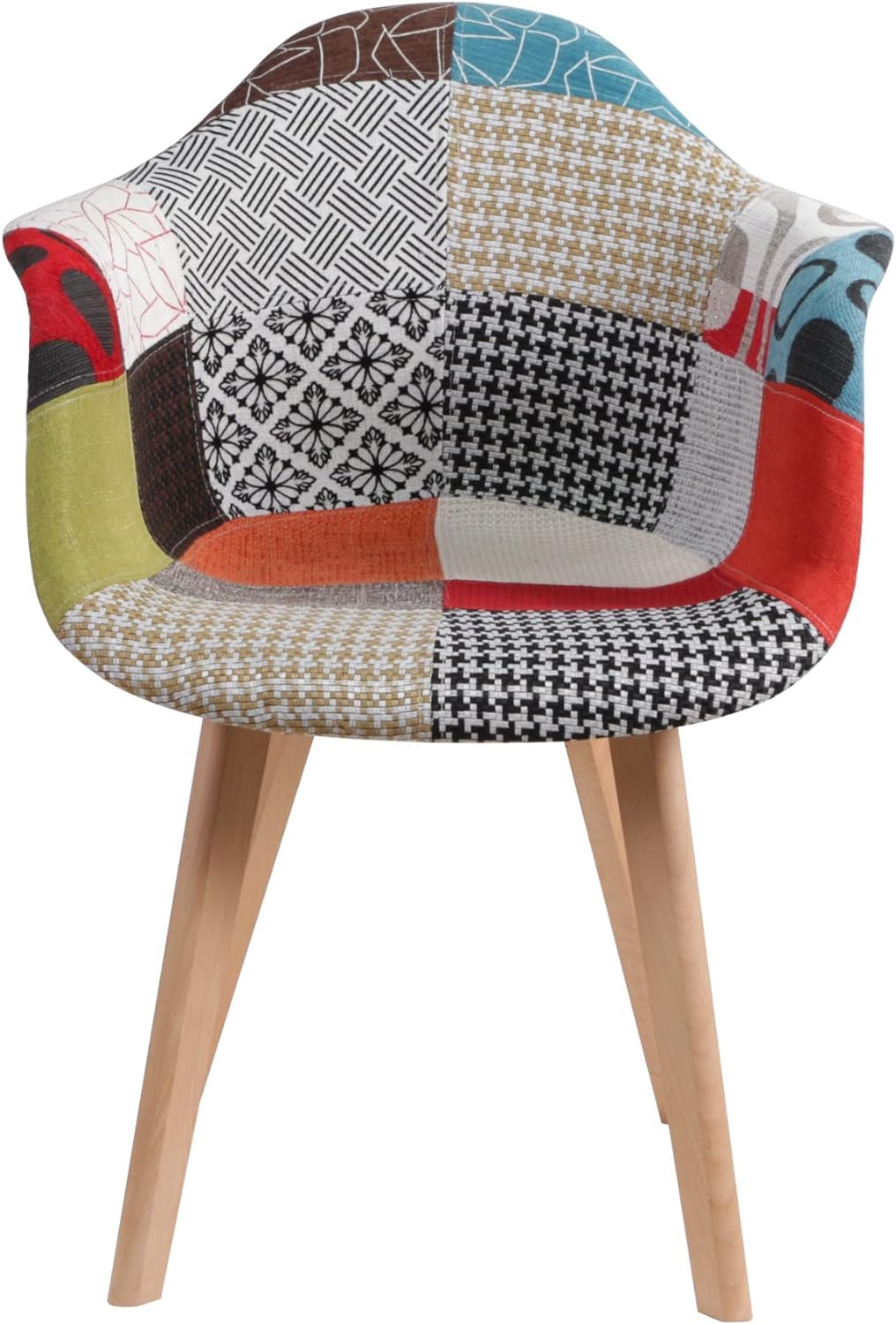 Buybuy Poltroncina Serie Picasso con Seduta in Tessuto Patchwork Colorato Cucito a Mano Imbottito di Morbida Spugna, Piedi in Legno di Faggio, Stile Moderno