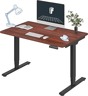 E6 3-Stage Dual Motor Electric Standing Desk 48 x 30 Sit Stand Up Desk, Holds 220 lbs, Adjustable Height w/ Memory Presets, One-Piece Mahogany Desktop & Black Frame, Ships in 2 Boxes