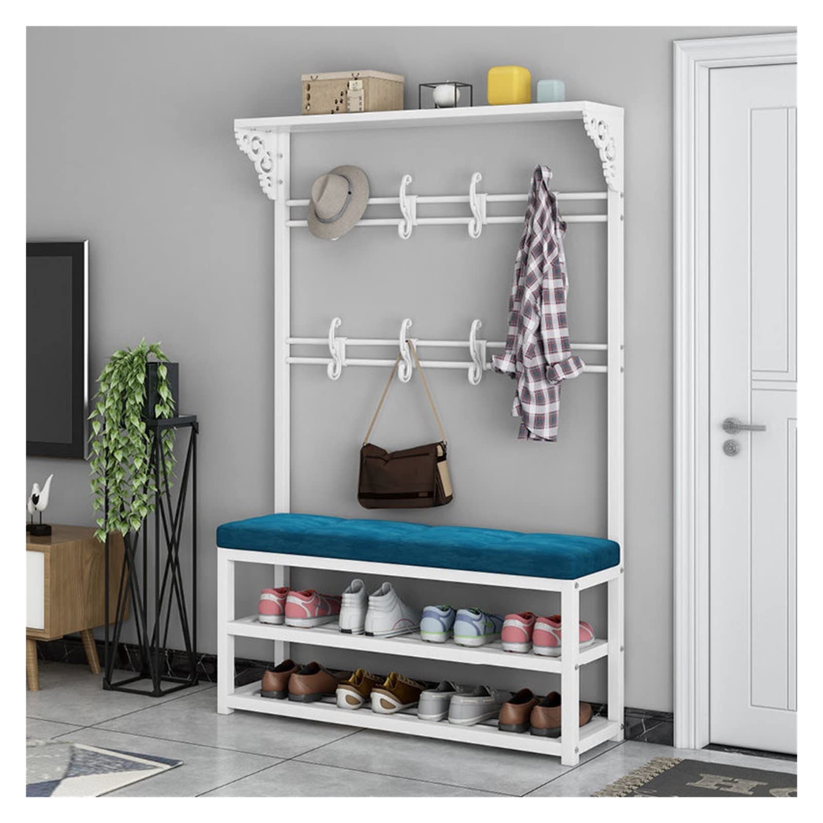 FGXHHS Coat Rack with Shoe Bench and Storage Shelf, Space-Saving Entryway Organizer for Hallway or Bedroom