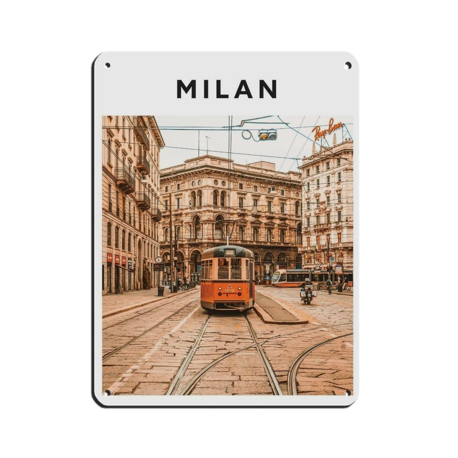Milan Travel, Italy Poster Tin Sign Vintage Metal Pub Club Cafe Bar Home Wall Art Decoration Poster Retro 12x16inch(30x40cm)