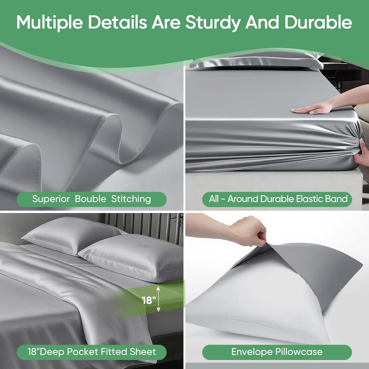 Luxury Organic Tencel & Viscose from Bamboo Cooling Sheet Set,Silky Soft Lyocell Sheets with Deep Pocket, Hypoallergenic & Breathable Bedding with Pillowcases (Gray, King)