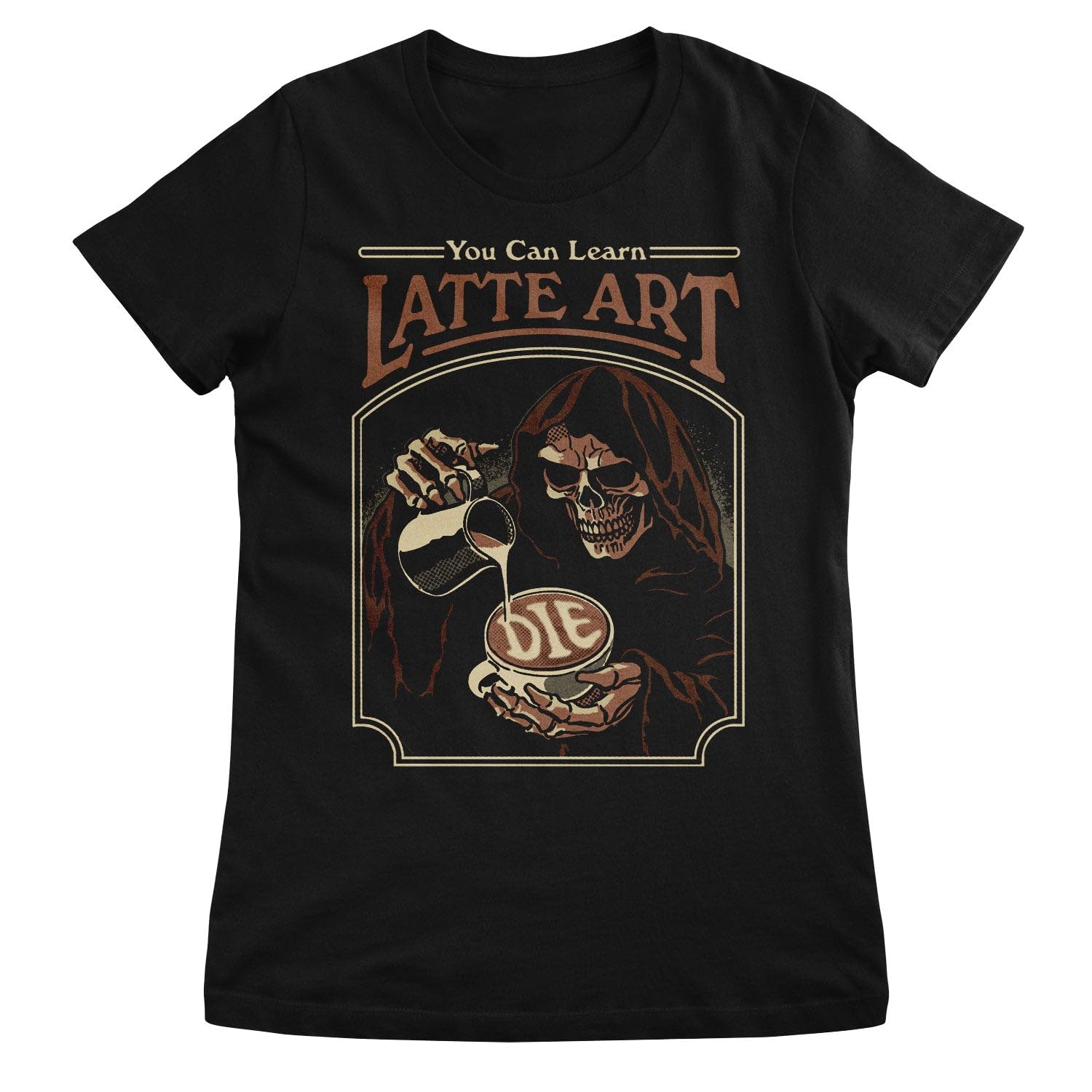 Steven Rhodes Officially Licensed Latte Art Women T-Shirt (Black), Large