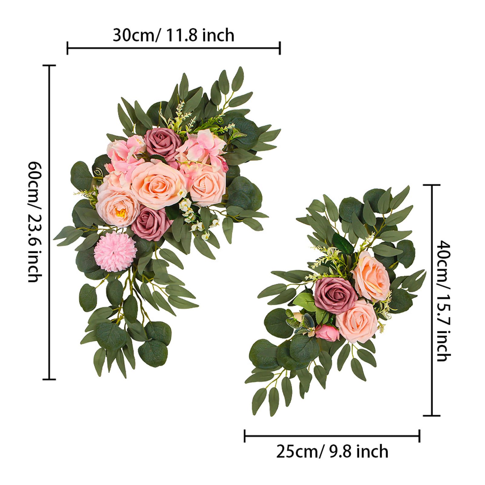Set di 2 fiori artificiali romantici europei retrò floreali per pannelli di benvenuto di nozze, facili da installare, per porta d'ingresso o ingresso (rosa)