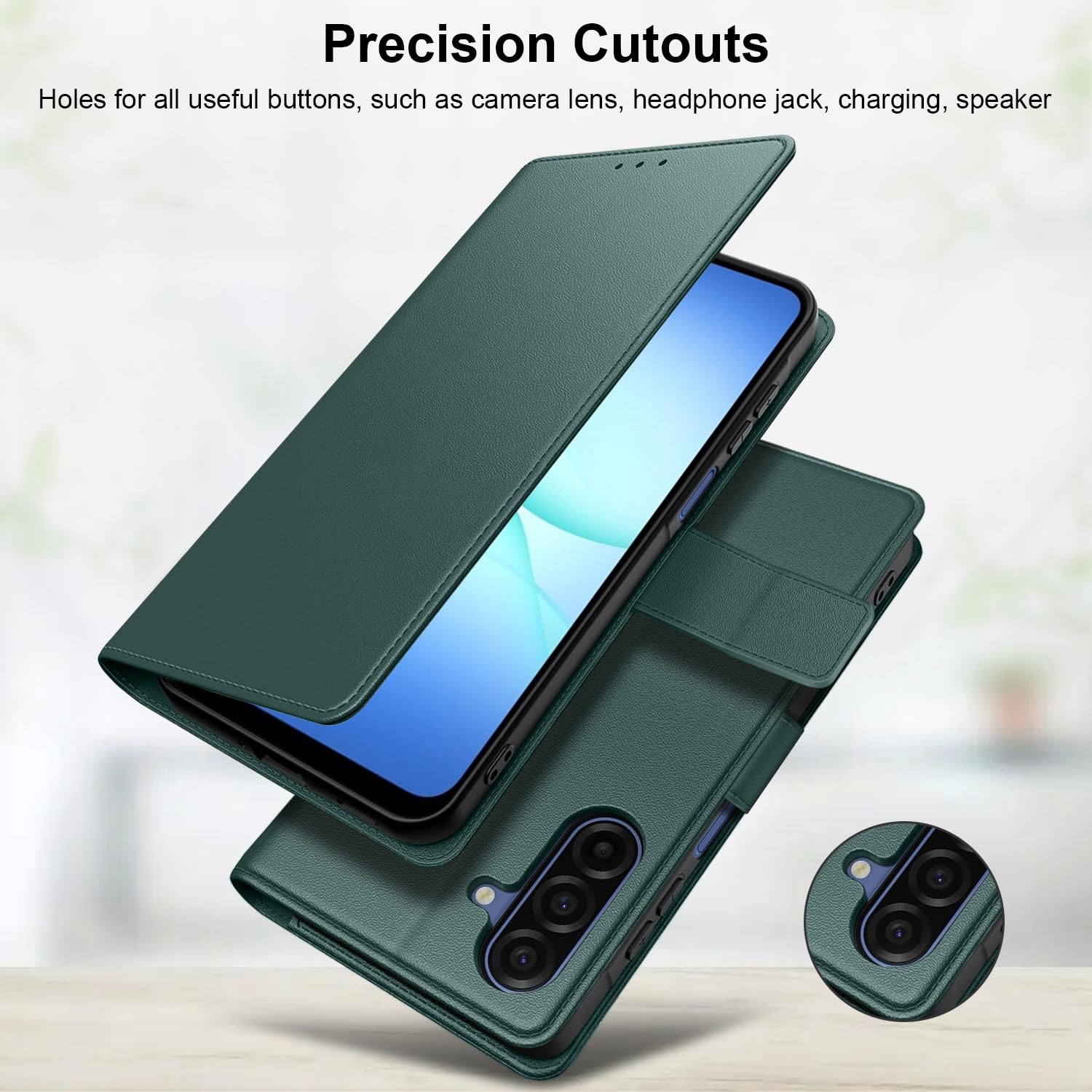 Cover Compatibile con Samsung Galaxy A17 4G/ 5G, con 1 Pezzo Vetro Temperato Pellicola Protettiva e 1 Pezzo Strumento di Installazione Semplice, Premium Pelle PU Libro Flip Custodia - Verde
