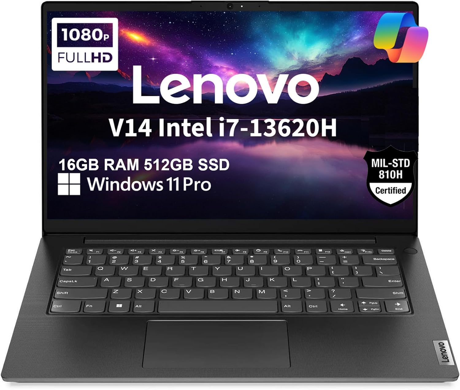 Lenovo V14 Gen 4 Business Laptop (14" FHD Anti-Glare, Intel 10-Core i7-13620H, 16GB RAM, 512GB SSD), Webcam with Privacy Shutter, Ethernet, Wi-Fi 6, HDMI, Bluetooth, Win 11 Pro w/ Copilot, Black