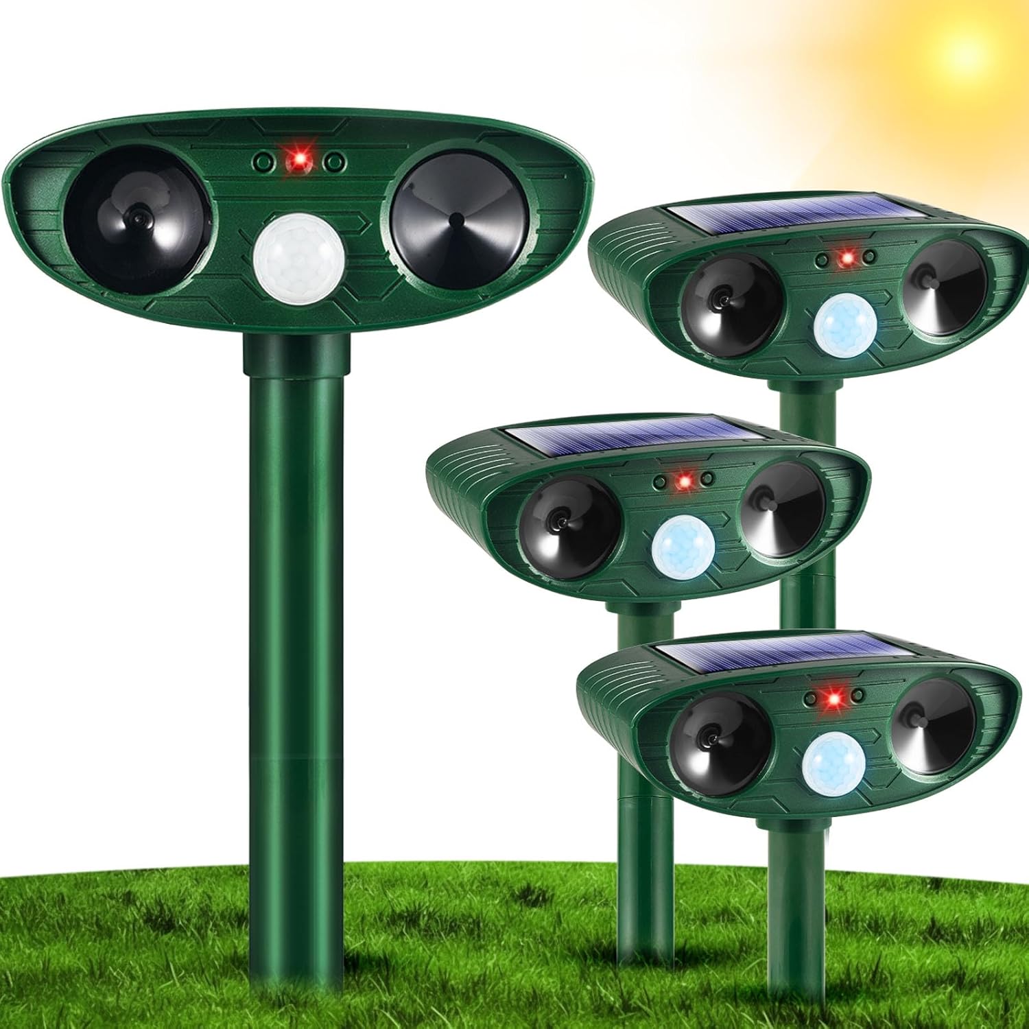 4 Pack Deer Repellent Solar Ultrasonic Animal Repeller Outdoor Squirrel Fortress Pro Waterproof Animal Deterrent Devices, Cat,Dog,Raccoon,Skunk,Rabbit,Coyote Deterrent for Yard Garden Farm