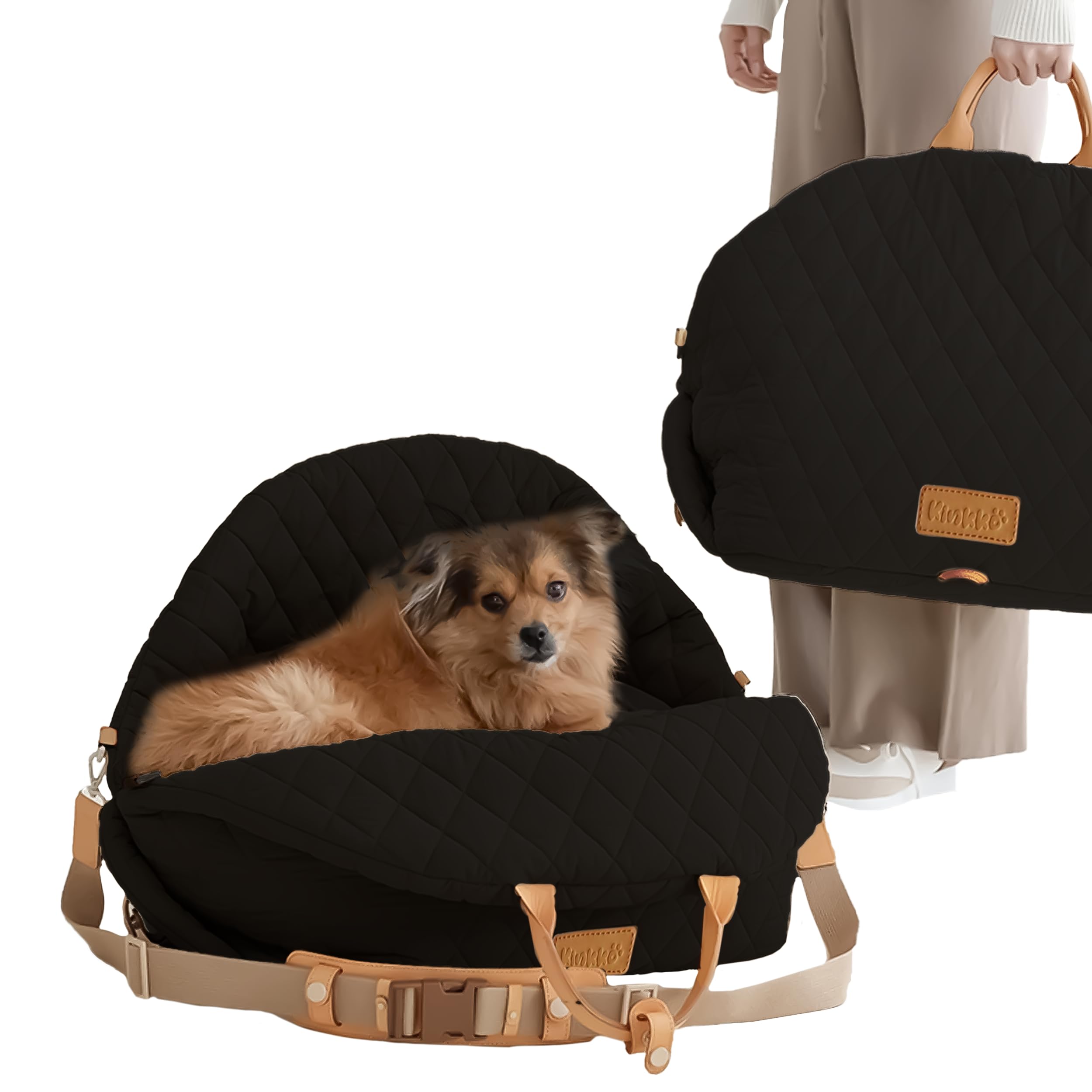 Dog Car Seat for Small Dogs – 3-in-1 Travel Carrier, Booster & Dog Bed for Car – Washable, Anti-Slip, Safety Straps – Fits Front & Back Seats – Cozy Pet Car Seat up to 25 lbs – Black
