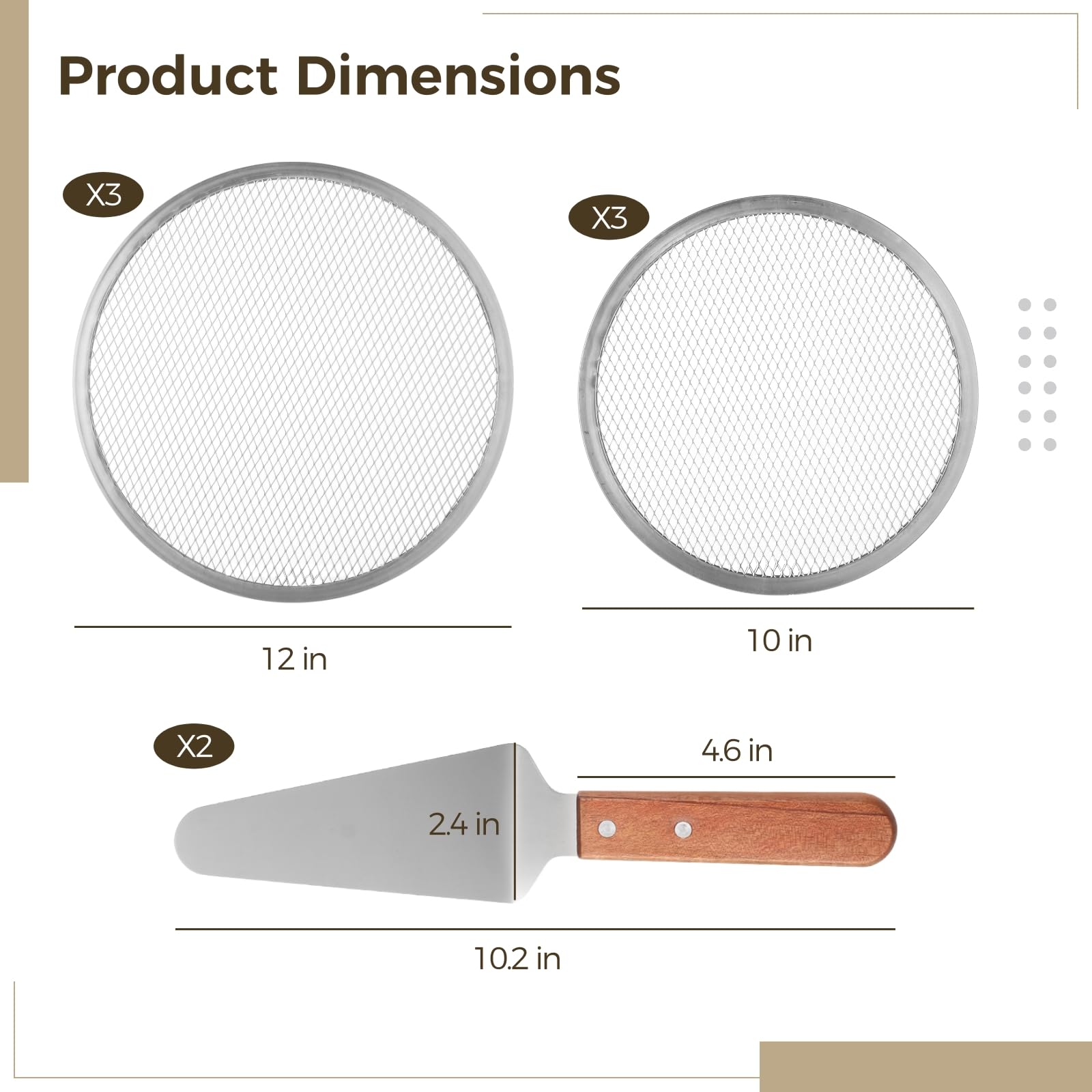 PONDON Set di schermi per pizza da 10 e 12 pollici, Rete di cottura per pizza in alluminio, Padella a rete professionale per pizza senza cuciture, Strumenti per la produzione di pizza da ristorante di