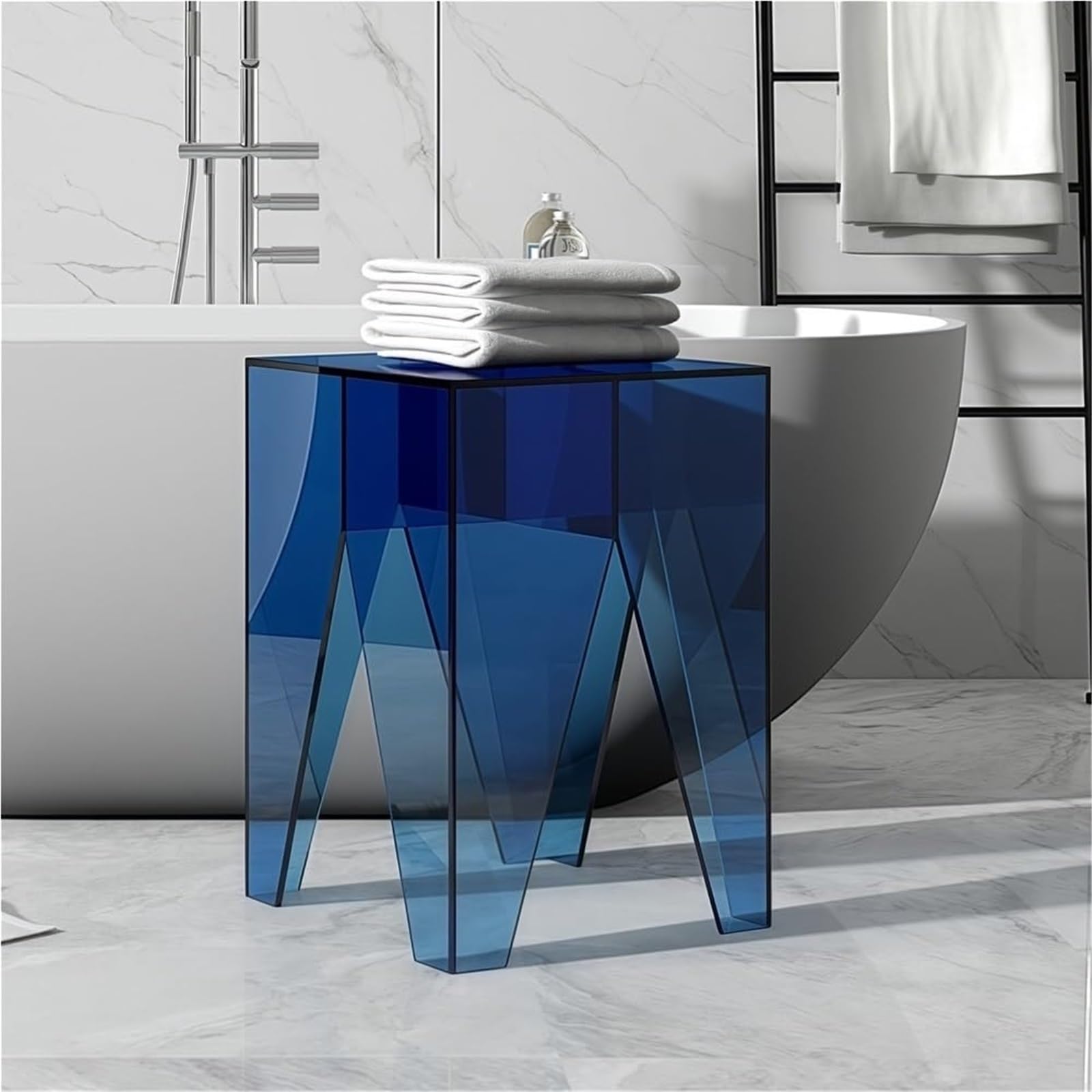 SXZenSpace Acrylic Sofa Side Table Clear Minimalist Accent Small Stool Nightstand for Living Room Balcony Multi-Purpose(Blue)
