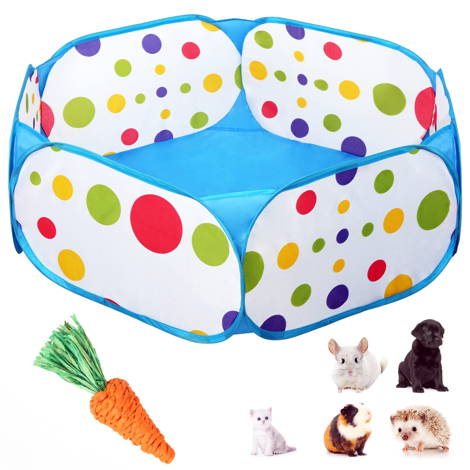 Small Animal Cage Tent Portable Hamster Playpen, Outdoor/Indoor Pet Exercise Pop-Up Playpen for Hamster, Guinea Pig, Rabbits, Chinchillas and Hedgehogs (Blue dots)