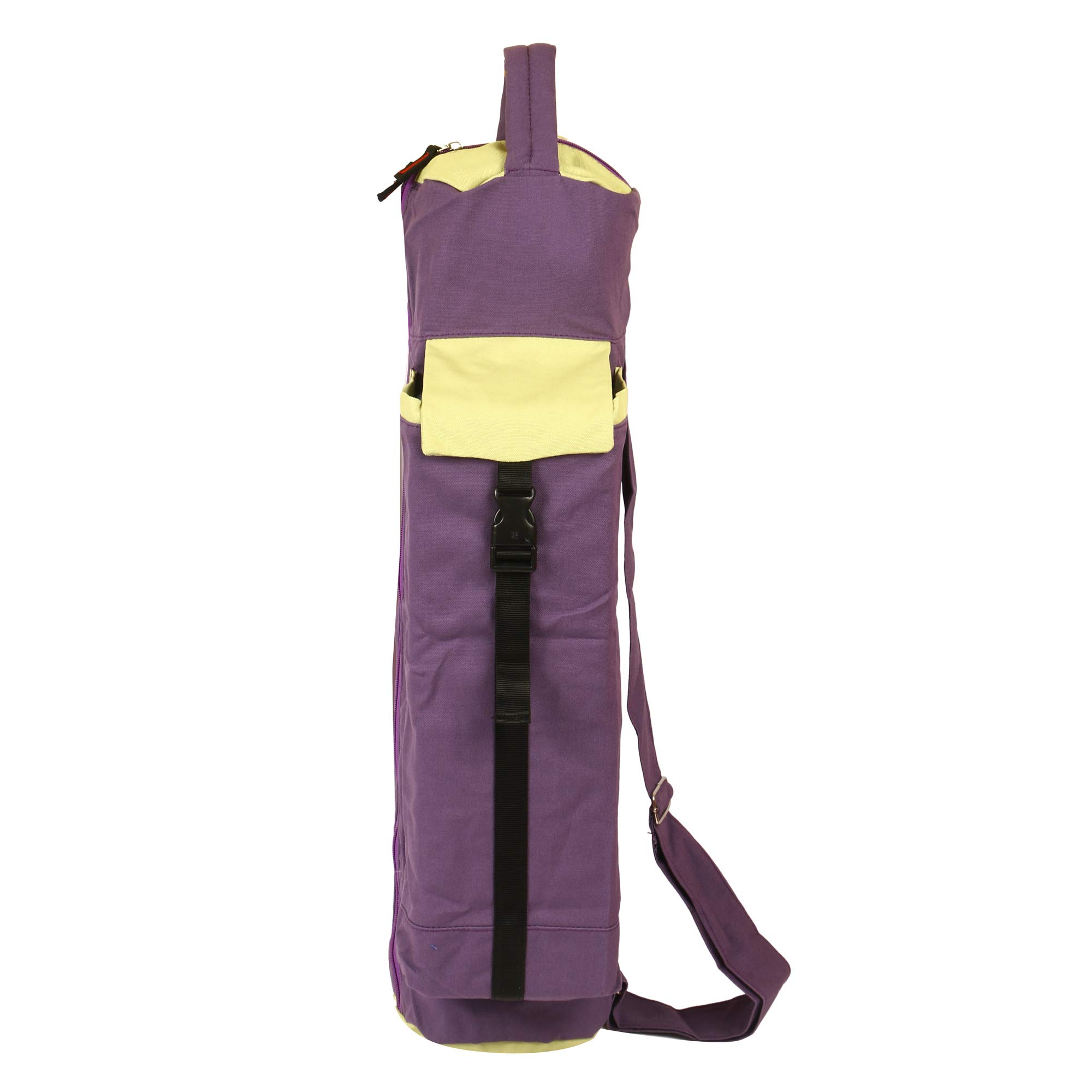 KD Yoga Mat Bag Cotton Canvas Cover Extra Large Bag Multi Functional Pockets For Bottle Belt Bricks Towel Wallet Block & More Sling Bag Mat Holder (Purple)