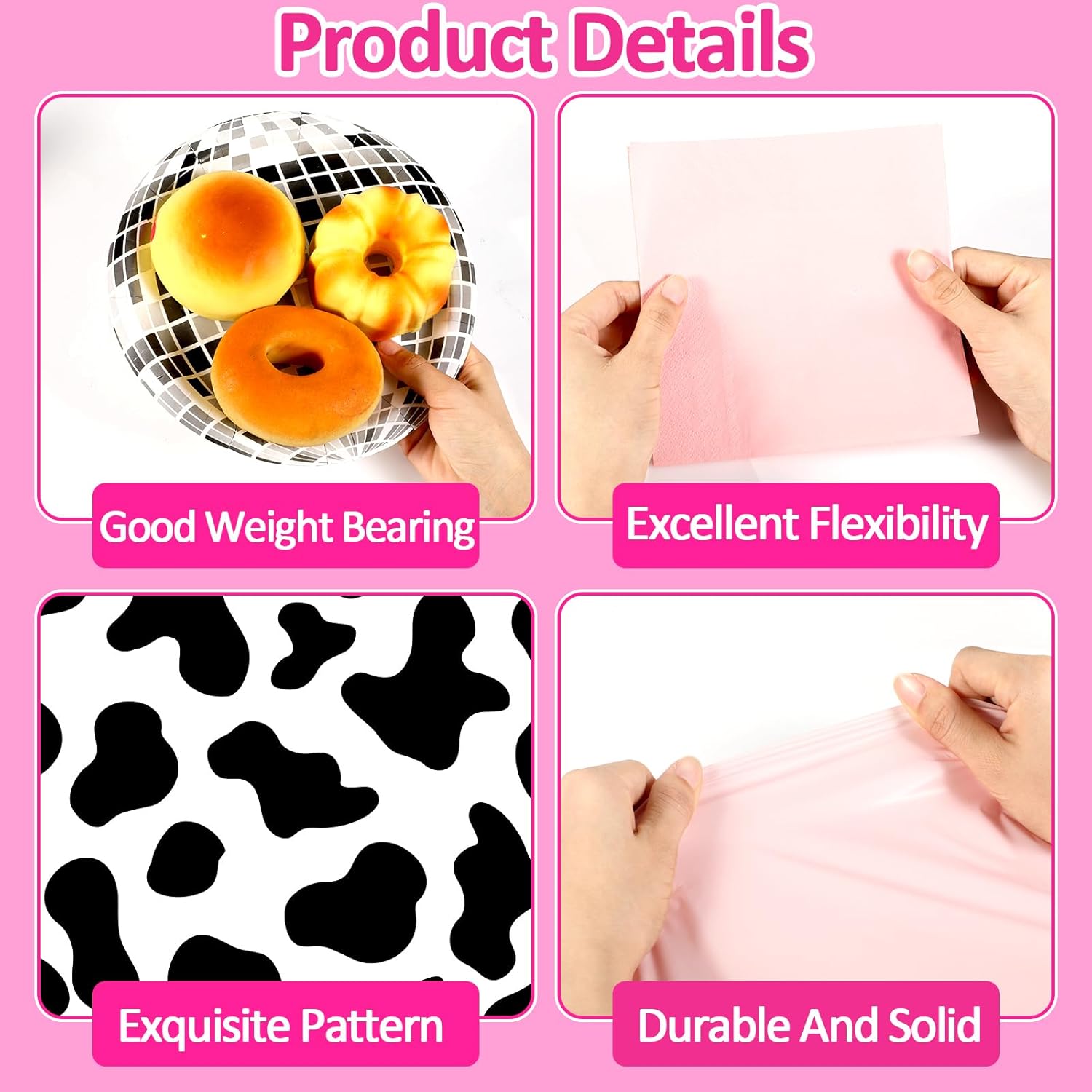 Western Cowgirl Party Plates Napkins Cow Print Themed Party Supplies Hot Pink Disco Ball Disposable Tableware Tablecloth Serves 24 Guests Cowgirl Birthday Bachelorette 80s 90s Shower Party Decorations