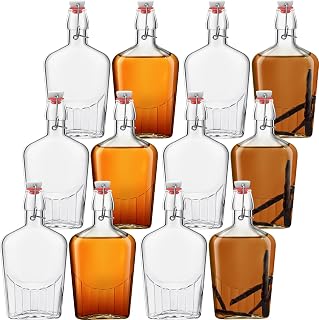 Jinei 12 Pack 12oz Swing Top Glass Bottles - Leakproof Flasks for Whiskey, Vanilla Extract, Limoncello, Kombucha, Homemade Liqueurs & Gifts
