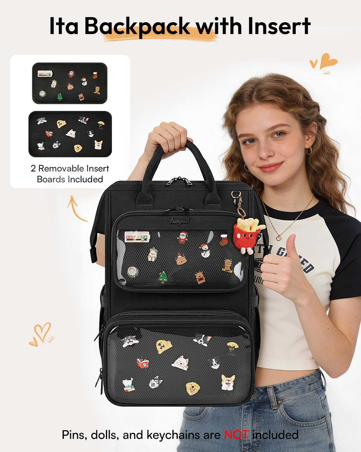 Ita Backpack with Lunch Compartment, Ita Bag Pin Display Lunchbox Back Pack with Insert, 15.6 Inch Laptop College Backpack for School, Travel Bookbag with Lunch Box for Commute Cosplay Concert, Black - Image 2