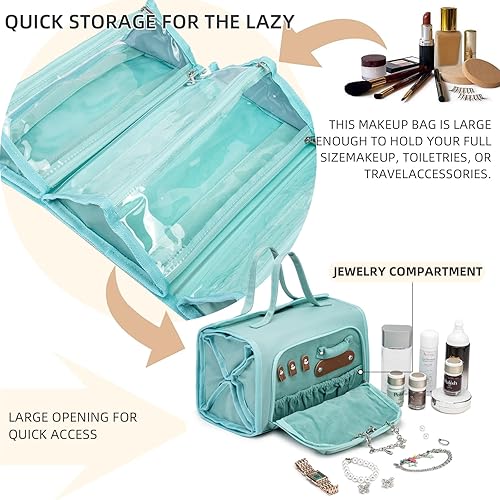 Miniatura 3 de ROYALFAIR Bolsa de maquillaje enrollable, bolsa de aseo impermeable para mujer, bolsas organizadoras de viaje colgantes con compartimento
