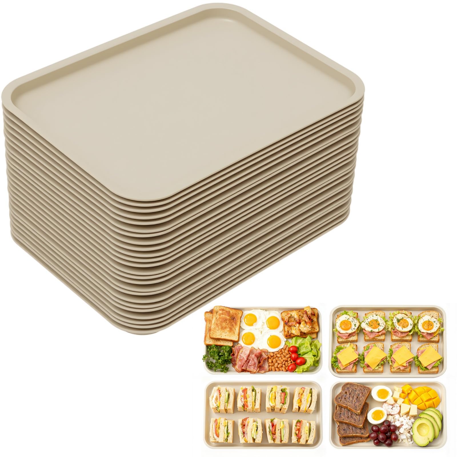 24 bandejas de comida rápida, 36 x 27 cm, antideslizantes, de polipropileno, aptas para lavavajillas, para restaurante, cafetería, cocina, hotel, fiesta (caqui)