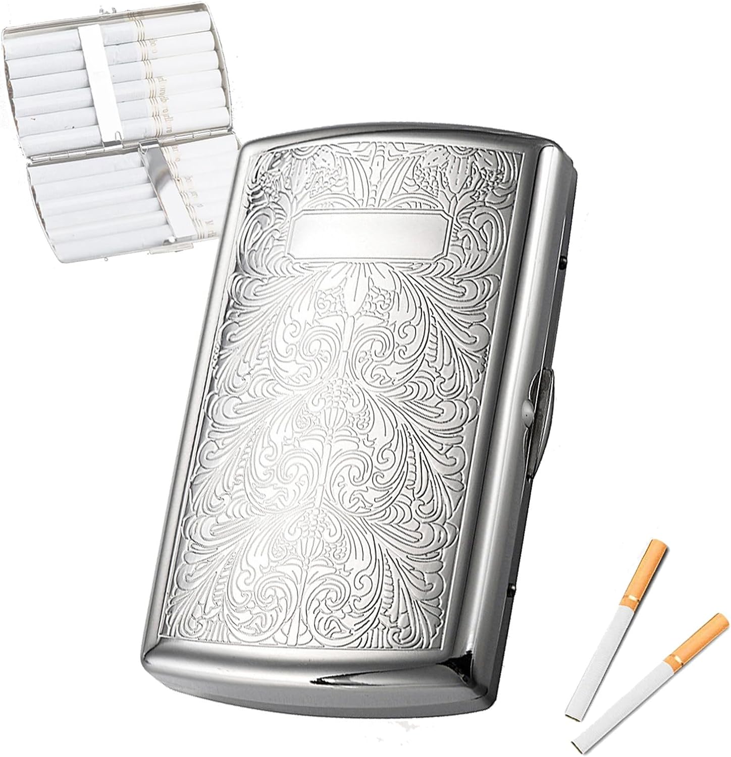 Metal Retro Cigarette Case, Can Hold 12 Cigarettes, European Relief Craft, Portable Cigarette Case for Men and Women, Copper Chrome Plated Material, Suitable for Men and Women
