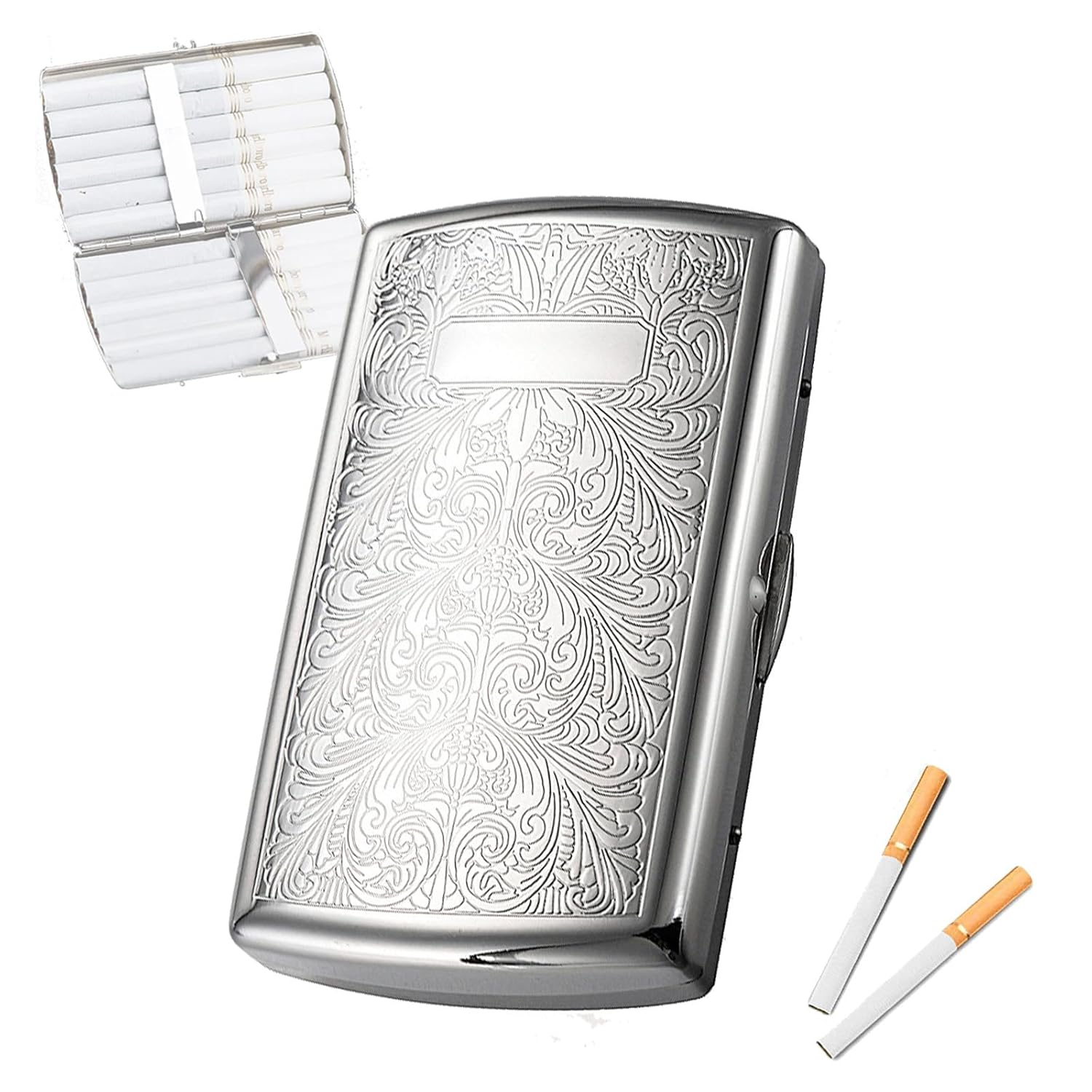 Metal Embossed Cigarette Case, Can Hold 12 Cigarettes, European Embossed Craft, Unisex Portable Cigarette Case, Copper Chrome Material, Compact, Suitable for Both Men and Women