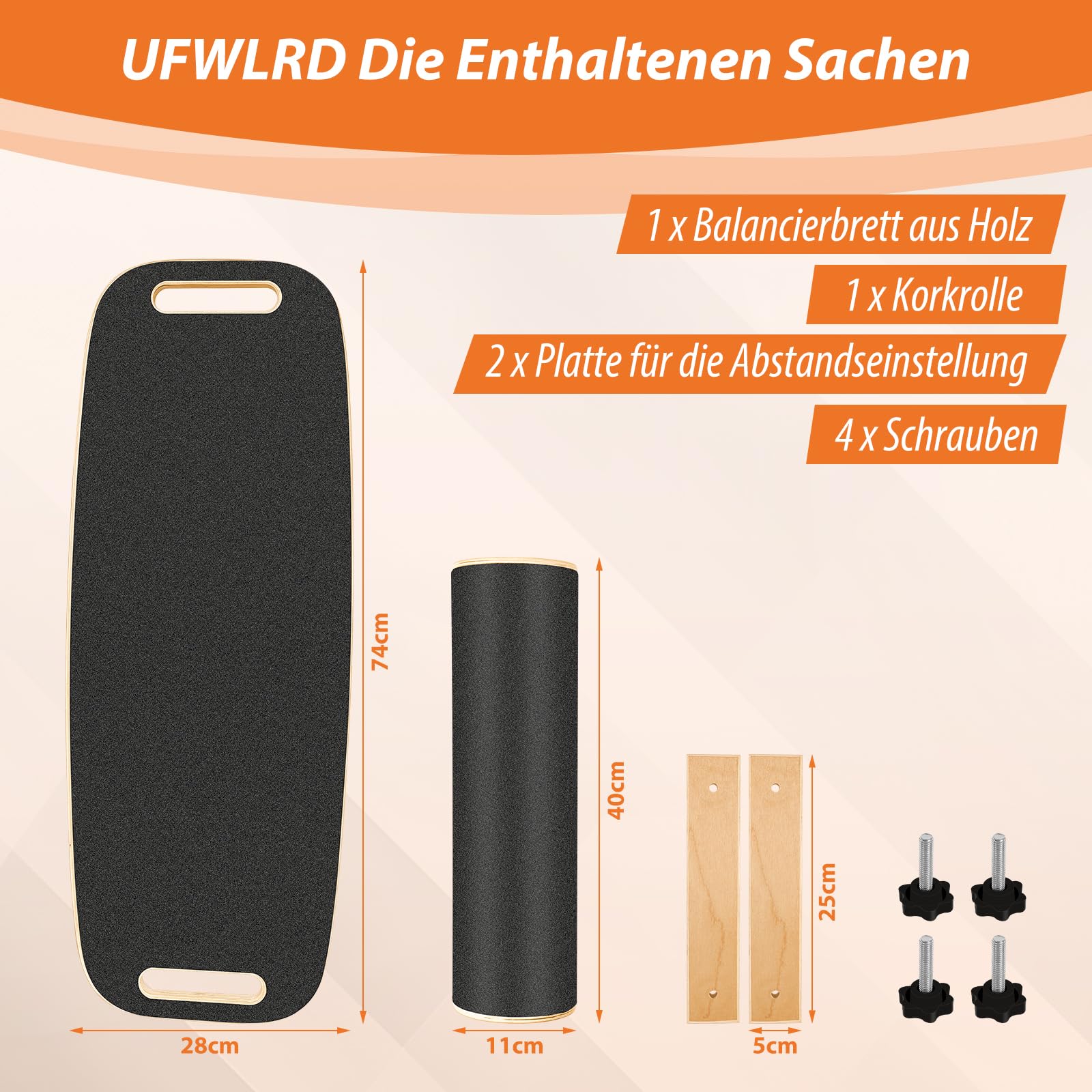 Balance Board Erwachsene, Holz Balancebrett mit Korkrolle für Gleichgewichtstraining, Wackelbrett für Surf-Training, Fitness, Koordination