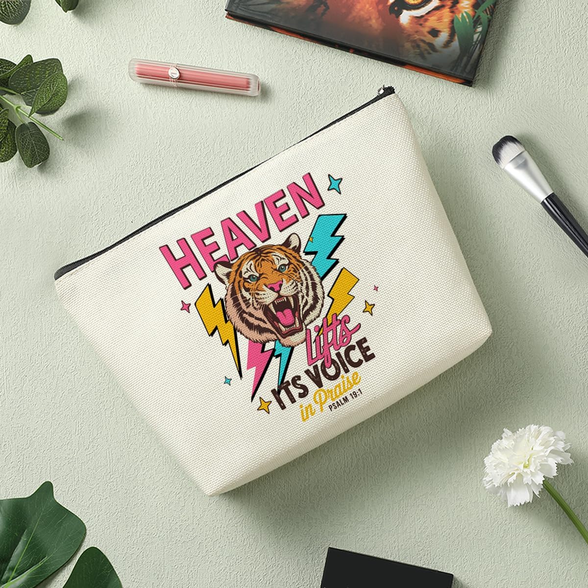 Inspirational Faith Bible Verse Makeup Bag Religious Christian Gifts for Boho Women Nurse Teacher Friend Bestie Friendship Birthday Christmas Cosmetic Bags, Funny Tiger Travel Toiletry Bag Accessories - Image 6