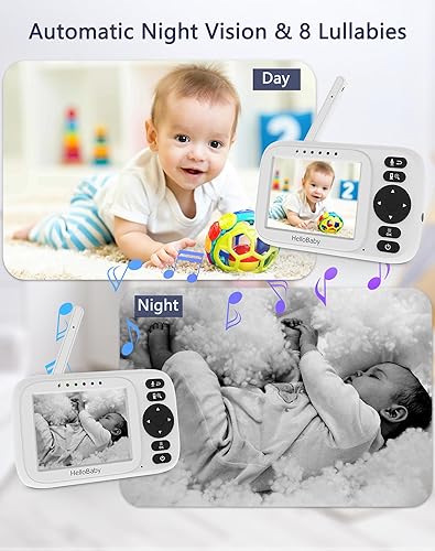 Miniatura 4 de HelloBaby Monitor de bebé con 2 cámaras, pantalla de 3.2 pulgadas, visión nocturna, conversación bidireccional, modo de audio VOXECO, sin monitoreo