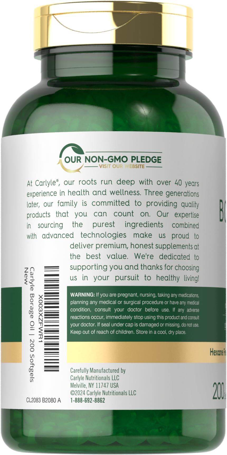 Carlyle Borage Oil Supplement | 2000mg | 200 Softgel Capsules — Amazon image 3