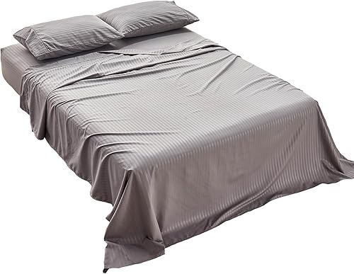 Miniatura 5 de Kingnex Sábanas a rayas para sofá cama Queen para sofá cama con 4-6 microfibra cepillada suave profunda 1800 microfibra de 4 piezas (60 x 74 x 6