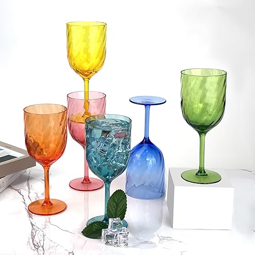 Miniatura 5 de Yalin Juego de 6 vasos apilables irrompibles de plástico acrílico para vino y agua de 12 onzas (multicolor, 15 onzas)