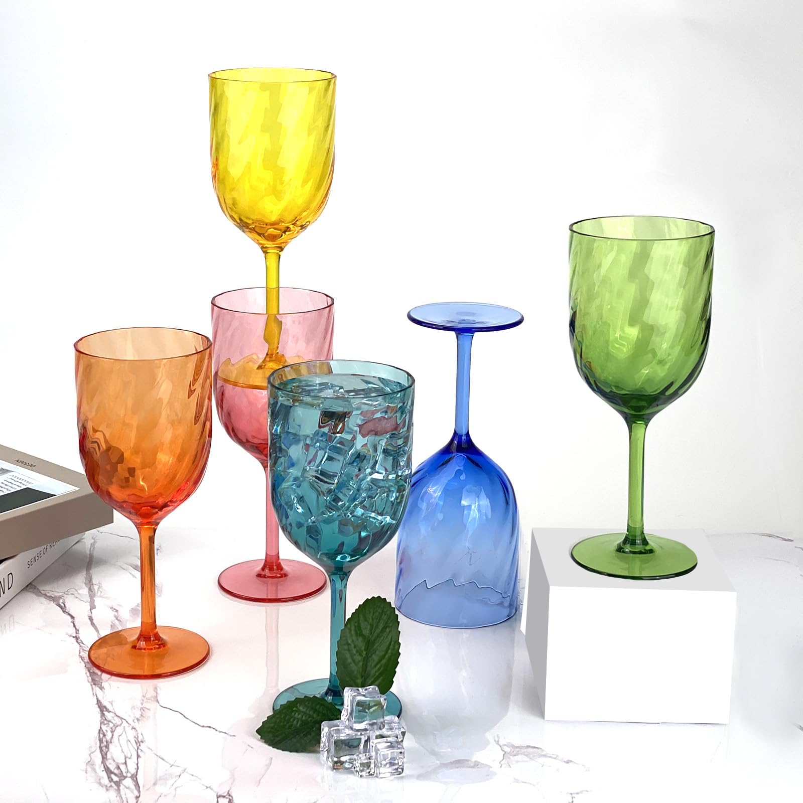 Amazon.com | Yalin Set of 6 Unbreakable 12 oz Acrylic Plastic Wine and  Water Tumbler Stackable Goblets. (Multicolor, 15 oz): Goblets & Chalices
