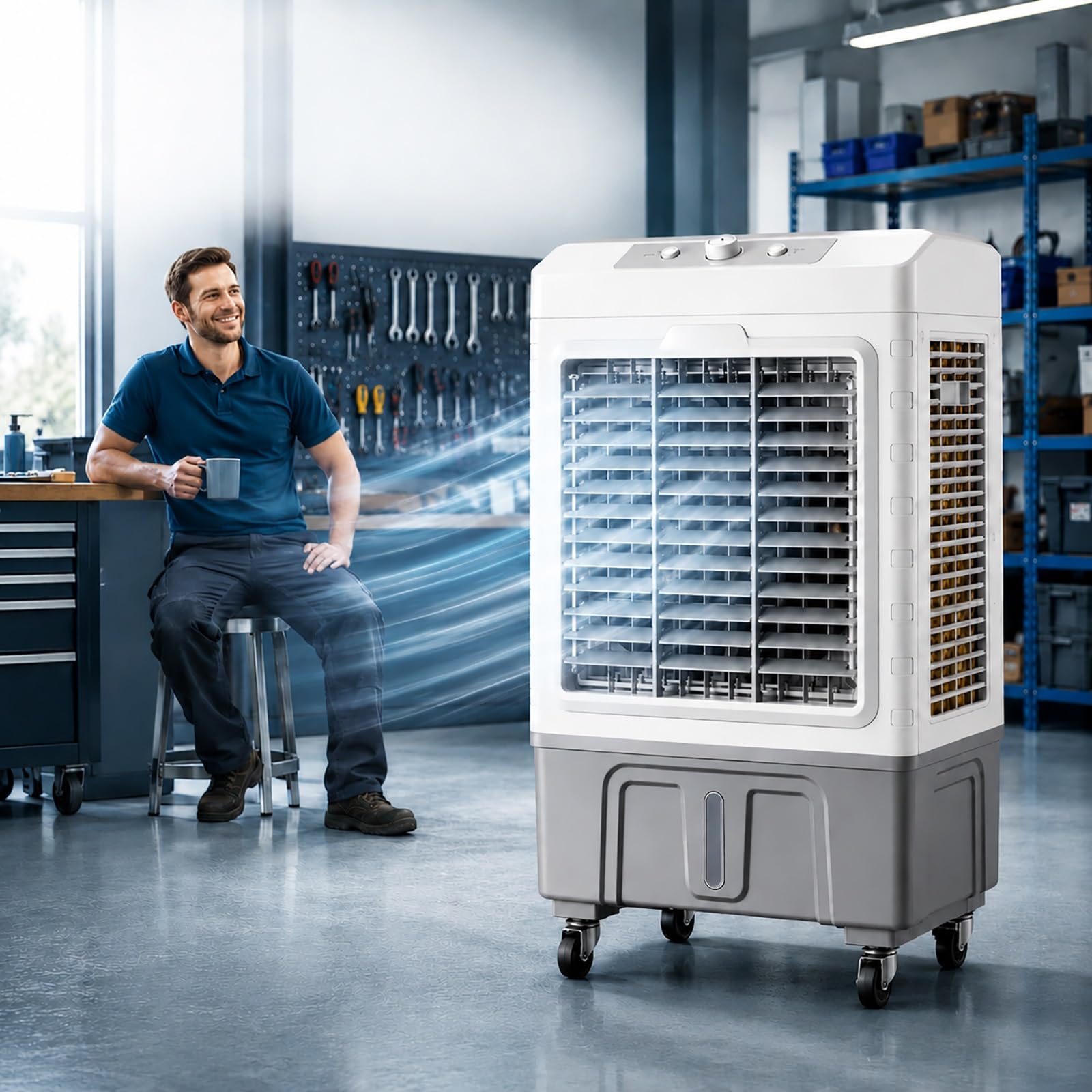 Industry Evaporative Air Cooler Fan, Swamp Cooler, 3-Speed Mechanical Dial