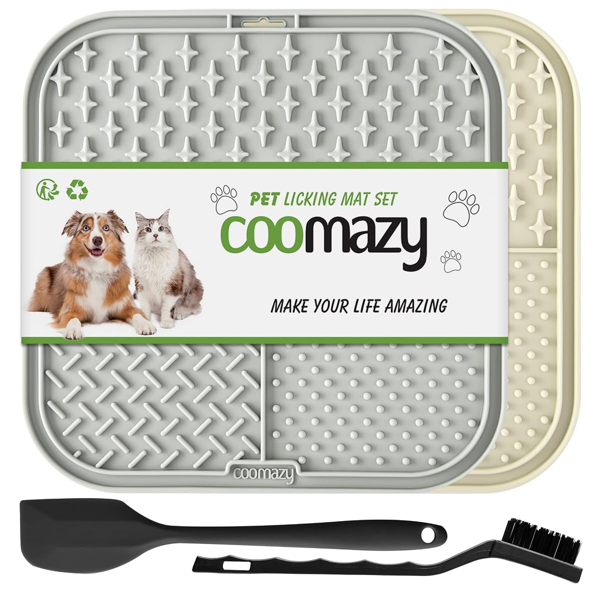 Coomazy Lick Mat for Dogs Cat Slow Feeder Lick Mat with Suction Cups 2 Pack