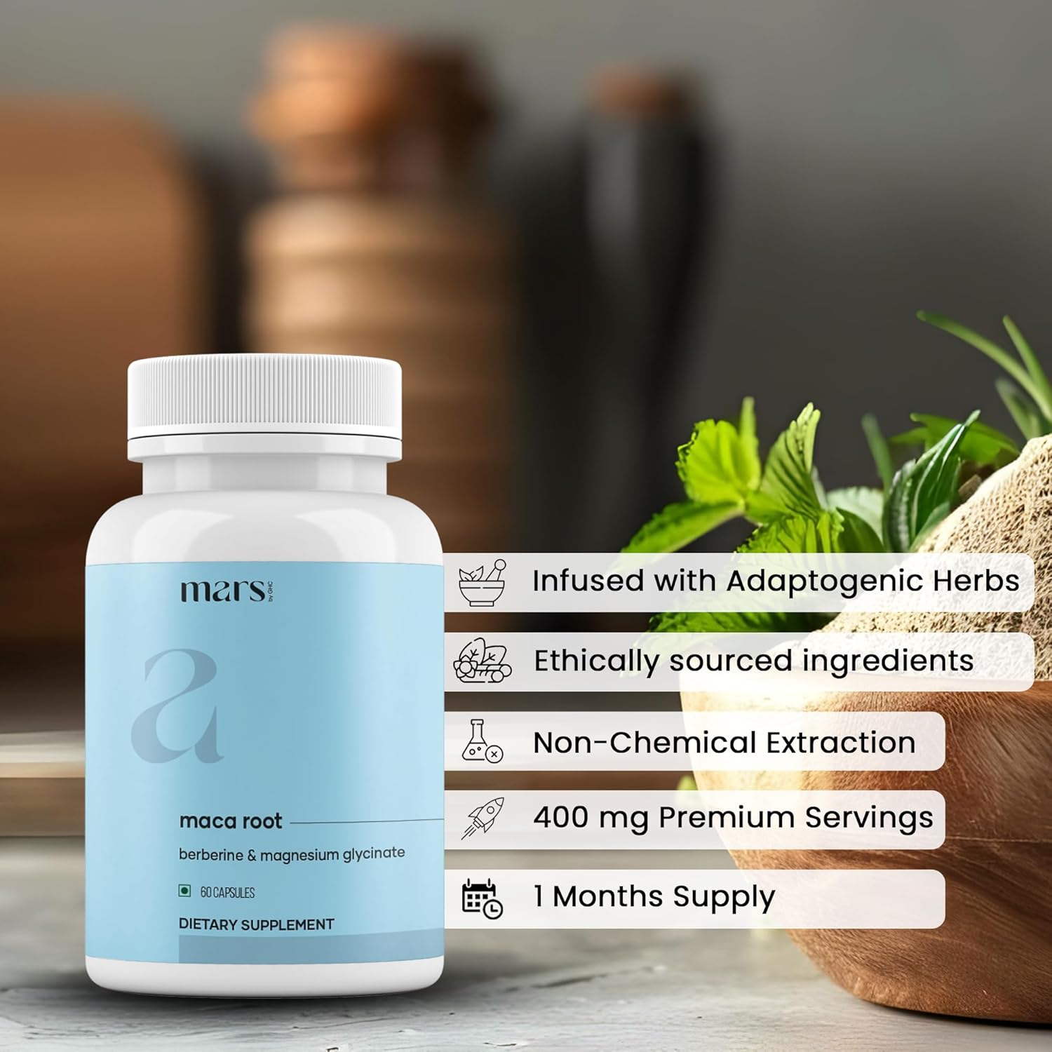 mars by GHC Maca Root Capsules with Ginseng, Magnesium & Berberine | Supports Vitality & Overall Well-Being | Pack of 3 | 180 Capsules
