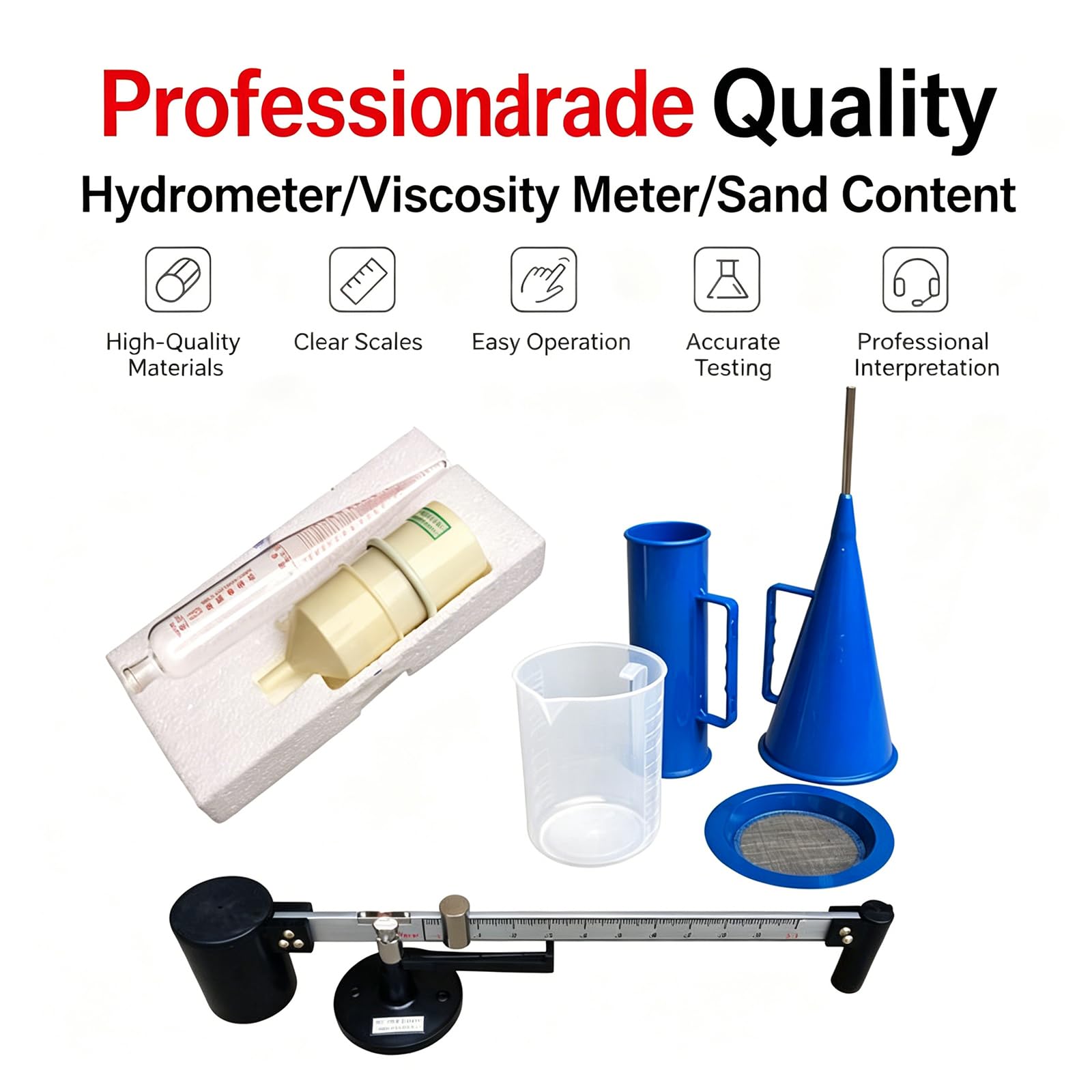 Kit De Prueba De Lodo, Testador Portátil De Lodo, Hidrómetro Y Viscómetro De Lodo, Kit De Medidor De Contenido De Arena, con Caja De Aluminio, Reómetro Preciso para Análisis De Laboratorio
