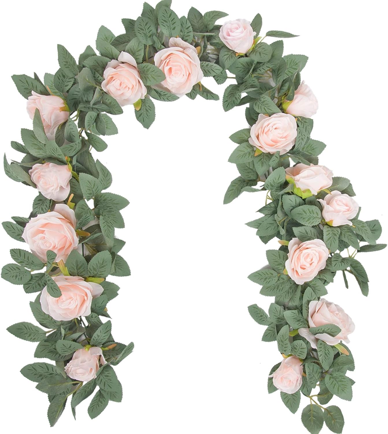 der rose 2 pcs 13ft artificial eucalyptus flower garland with fake silk rose flower vine rose leaves greenery garland for wedding arch table wall backdrop party room decor (pink) pink rose 2 pcs