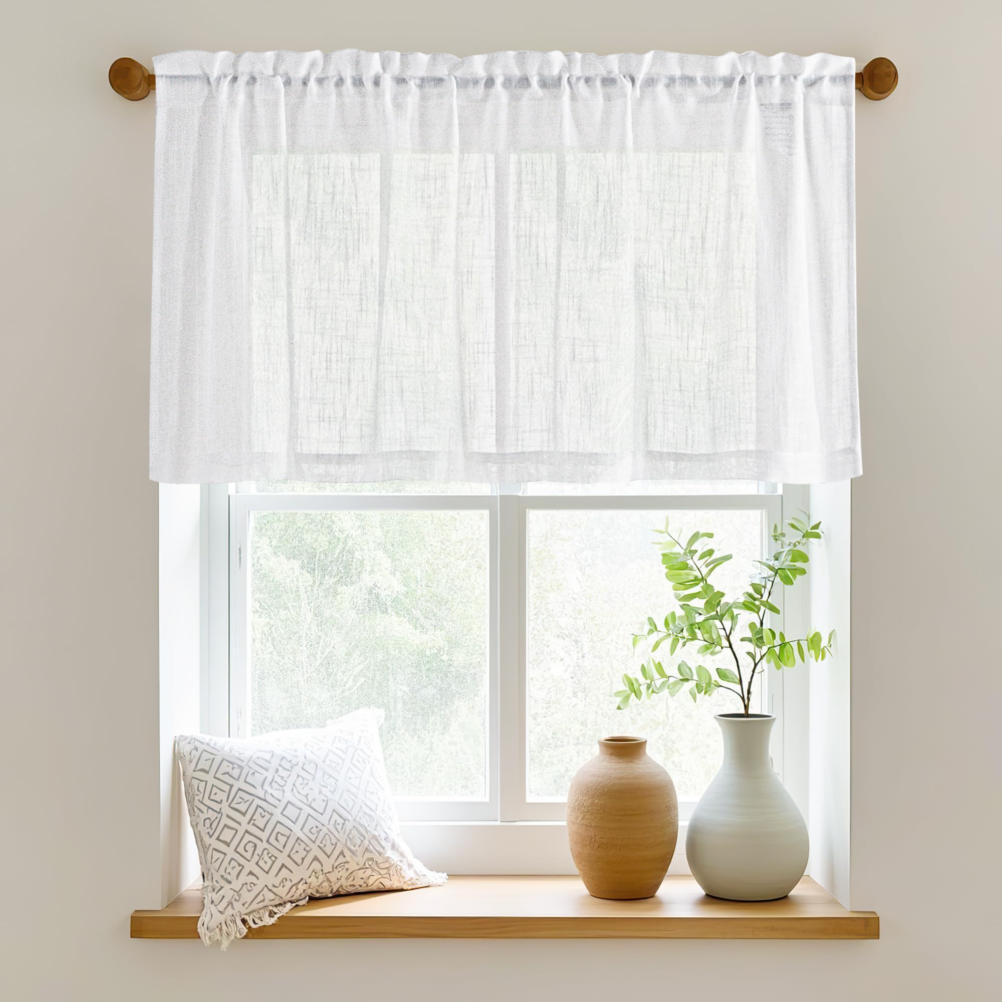 PONY DANCE Cortinas Cortas para Ventanas 130x45cm Cortinas Translucidas Cortinas Dormitorio Cortas Visillos Cocina Cortinas Blancas Cortinas con Aspecto de Lino, 1 Pieza Global Recycled Standard OEKO-TEX STANDARD 100 Global Recycled Standard Global Recycled Standard