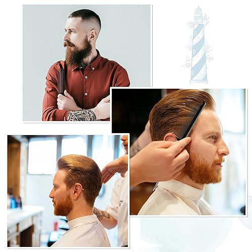 Miniatura 7 de Juego de peines de cola de rata 3 peines largos de acero para estilistas de peluquería, peines de separación de metal para mujeres (morado, negro,