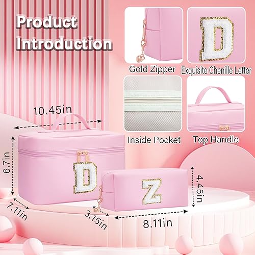 Miniatura 3 de Bolsa de maquillaje con inicial, 2 bolsas de maquillaje con iniciales para mujeres y niñas, bolsa de cosméticos personalizada con monograma