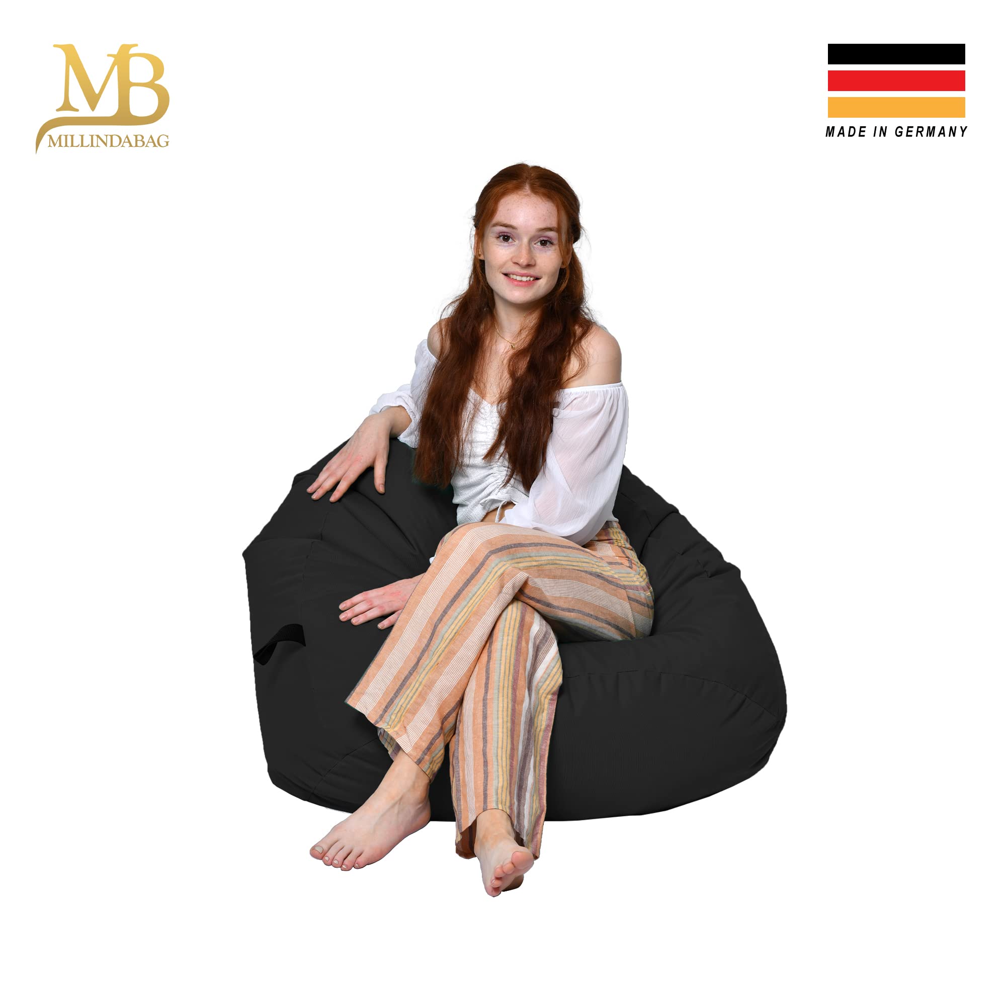 MILLINDABAG Kastanie Tropfenform Sitzsack für Kinder Jugendliche und Erwachsene Beanbag Kissen Indoor & Outdoor Gaminggeignet bereits gefüllt Sitzkissen Bodenkissen (Anthrazit, XL-Durchmesser 77 cm)