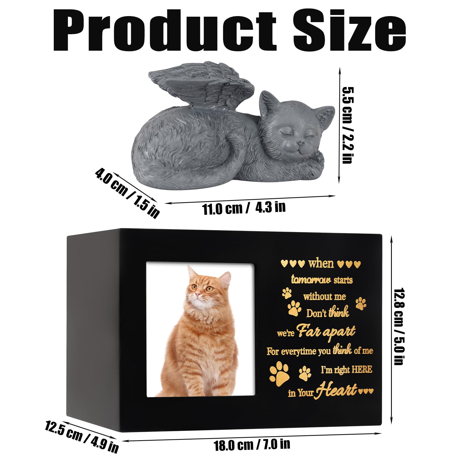 LPREUTWN Pet Urns for Ashes, Black Wooden Cat Urns for Ashes with Cat Angel, Cat Memorial Keepsake Memory Box with Photo Frame, Loss Pet Sympathy Remembrance Gift (Medium - Memory)