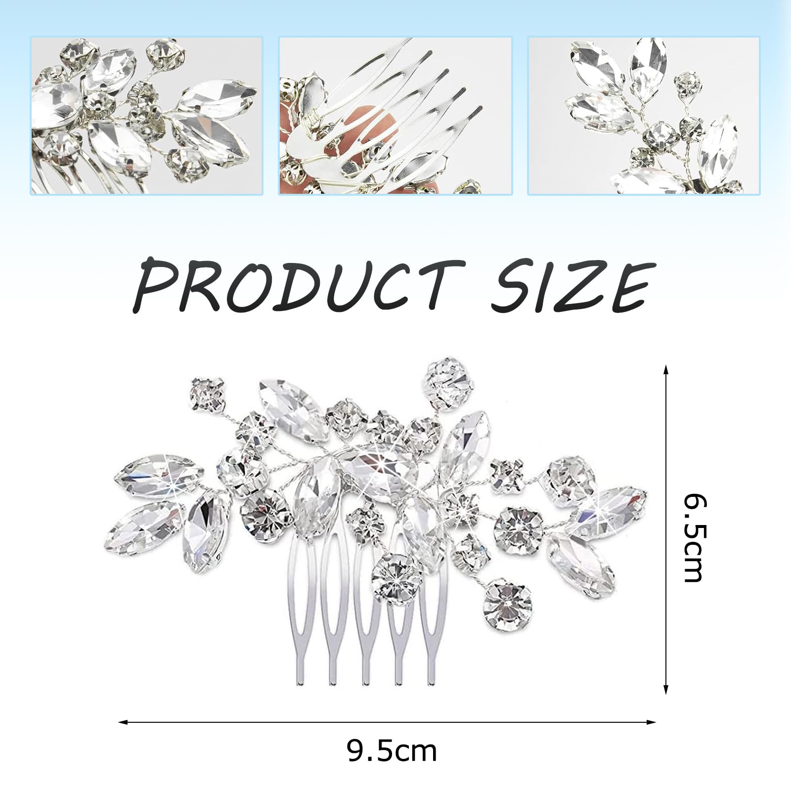 Pettine Sposa, per Capelli con Fiori di Perle Cristallo Accessori Capelli Sposa Pettine per Decorazione Acconciatura Capelli per Sposa Matrimonio Nozze Argento