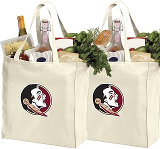 Reusable Florida State Shopping Bags or FSU Grocery Bag 2Pc SET NATURAL COTTON