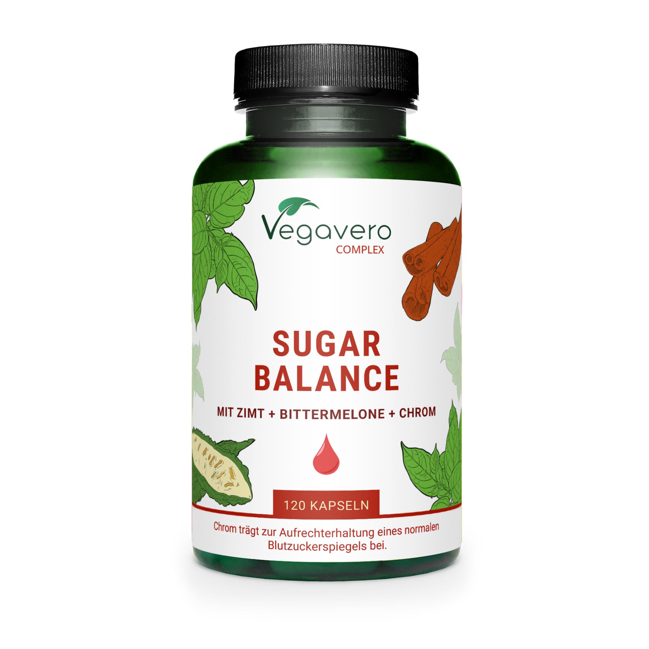 Integratore GLICEMIA Vegavero | 120 capsule | con Cromo, Gymnema Sylvestre, Cannella Ceylon e Momordica Charantia | Cromo Picolinato | Senza Additivi | Vegan