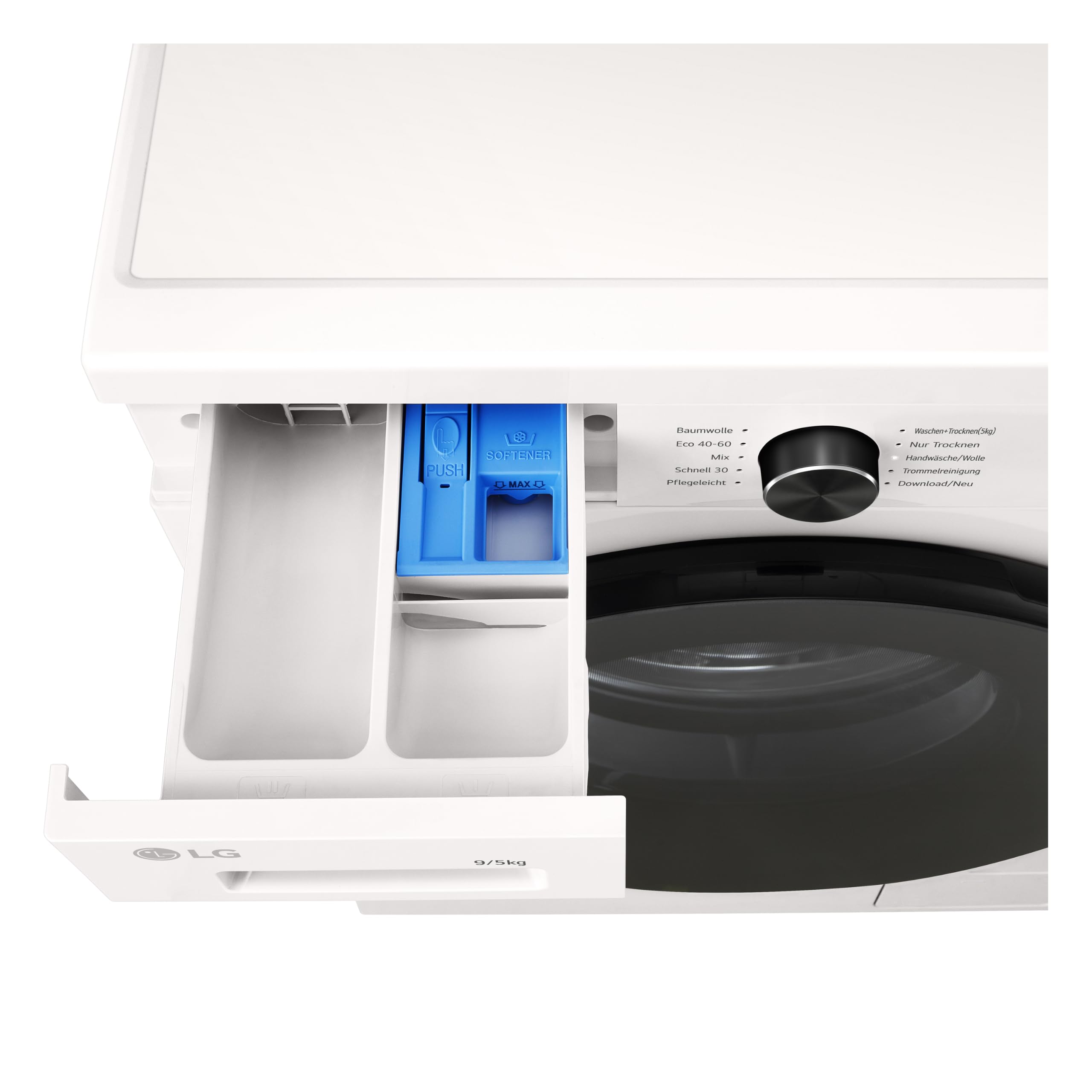 LG W4WB3095Y Waschtrockner (9 kg Waschen/5 kg Trocknen, Energieeffizienzklasse A/E 1.300 U/Min.) mit Steam, AquaLock und 6 Motion, Weiß
