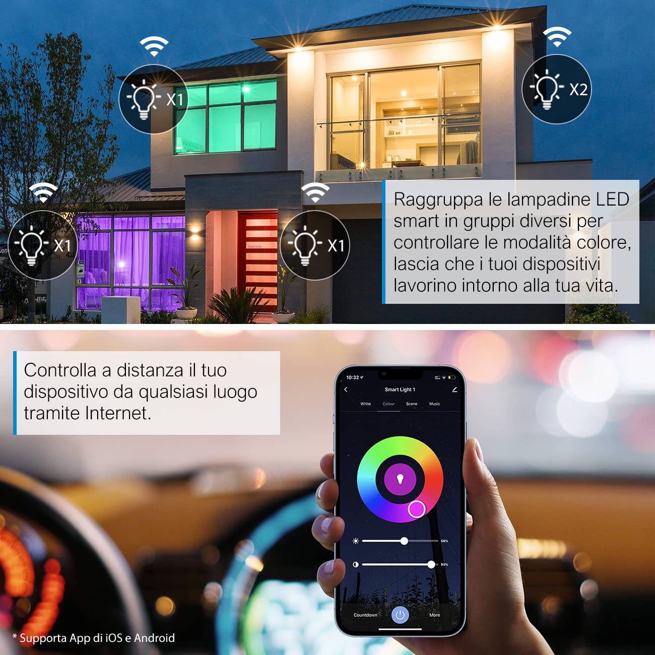 LVWIT Lampadina LED Smart Wifi Attacco E27, Forma A70, 12W Equivalenti a 100W, 1521Lm, Compatibile con Alexa, Echo and Google Assistant, Intelligente Dimmerabile, Controllo a Distanza da App