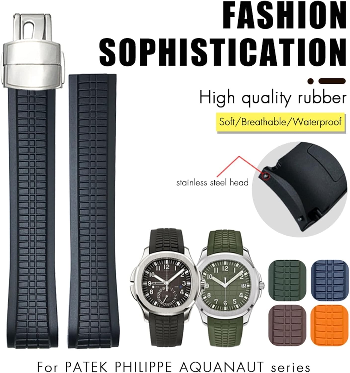 ZUC 21mm Fluororubber Watchband for Patek Aquanaut Philippe strap 5164A 5167A Black Blue Orange Soft Rubber Curved End Bracelets