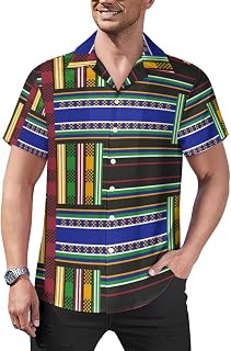 African Kente Tribal Mens Shirts Hawaiian Short Sleeved Cuban Collar Graphic Tees Tops
